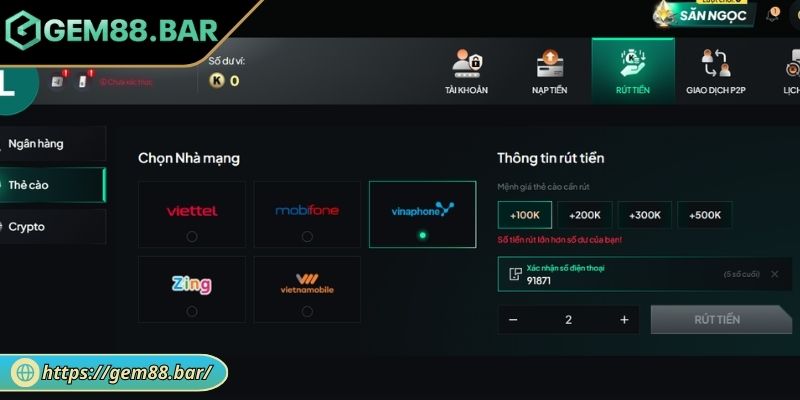 Rút Tiền GEM88 Theo Hướng Dẫn Thao Tác An Toàn Và Hiệu Quả 3 Thông tin tài khoản sai